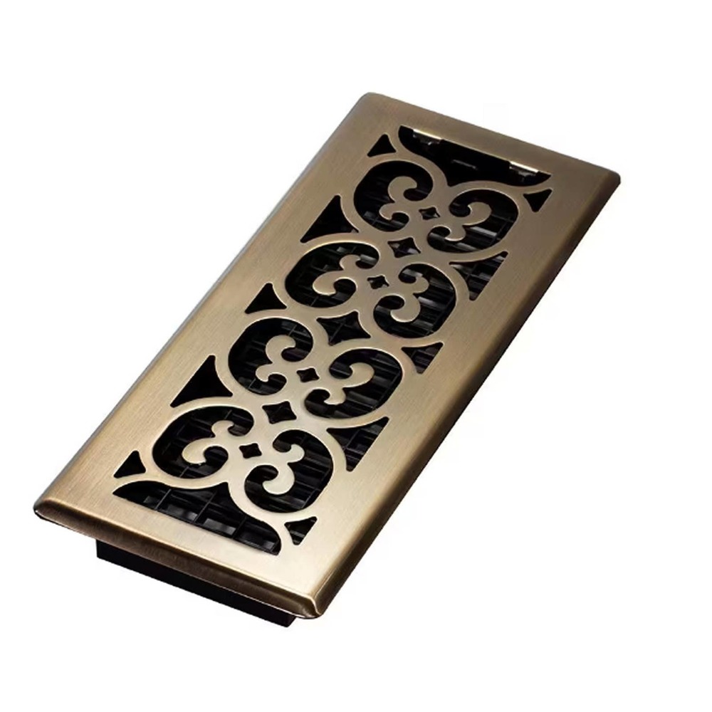 Decor Grates 4" x 12" Steel Oriental Design Floor Register, Antique Brass